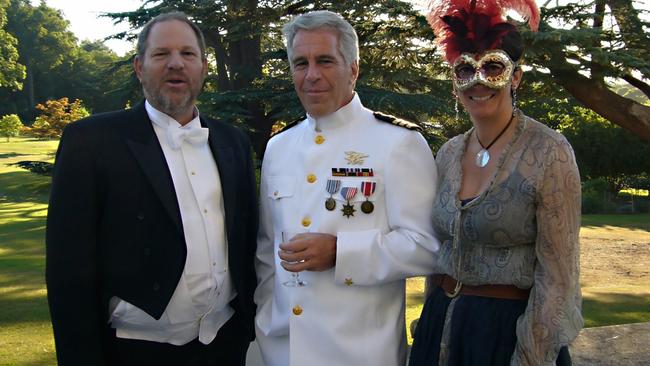 Harvey Weinstein, Jeffrey Epstein &amp; Ghislaine Maxwell pictured at Prince Andrew’s daughter, Princess Beatrice's, 18th birthday at Winsdor Castle, London. Picture: Mega Agency