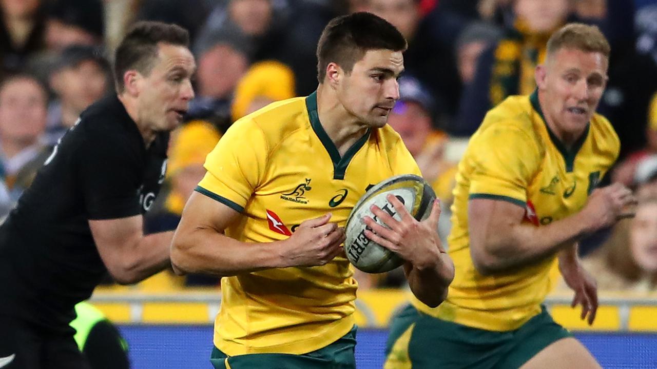 Jack Maddocks of the Wallabies runs the ball during The Rugby Championship.