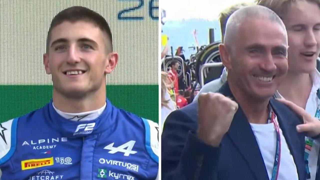 Jack and Mick Doohan celebrate the former's Formula 2 feature race win in Belgium.