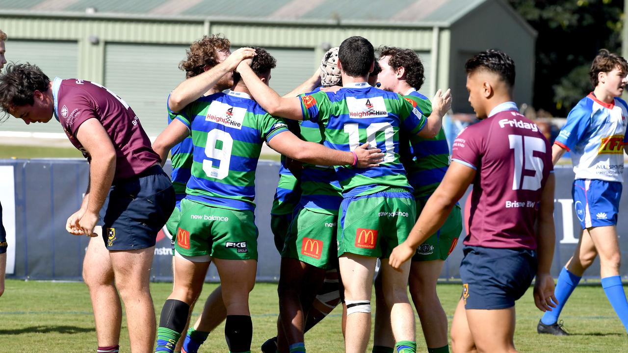 GPS player celebrate a try Colts 1 rugby clash between GPS and University. Saturday May 22, 2021. Picture, John Gass