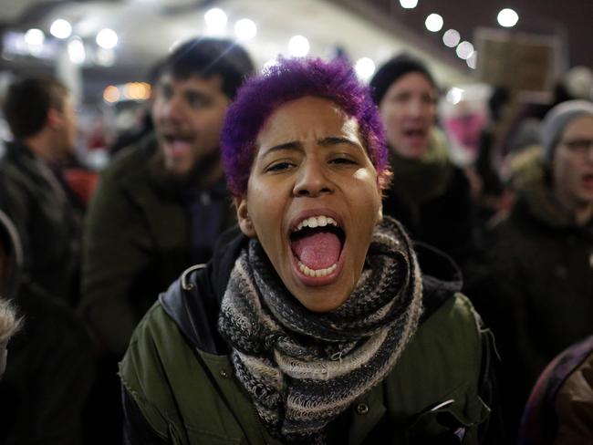 Demonstrators at Chicago O'Hare International Airport on January 28. Picture: Joshua Lott/AFP