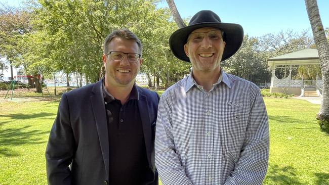 Townsville Chamber of Commerce president Chris Rockemer and NQ Insurance Brokers business development manager Paul Glasby.