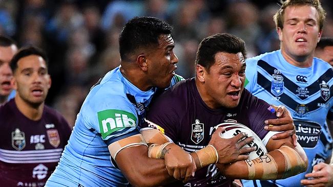 Daniel Saifiti and Josh Papalii clash in Game 3 of 2019. Picture: AAP Image/Dean Lewins