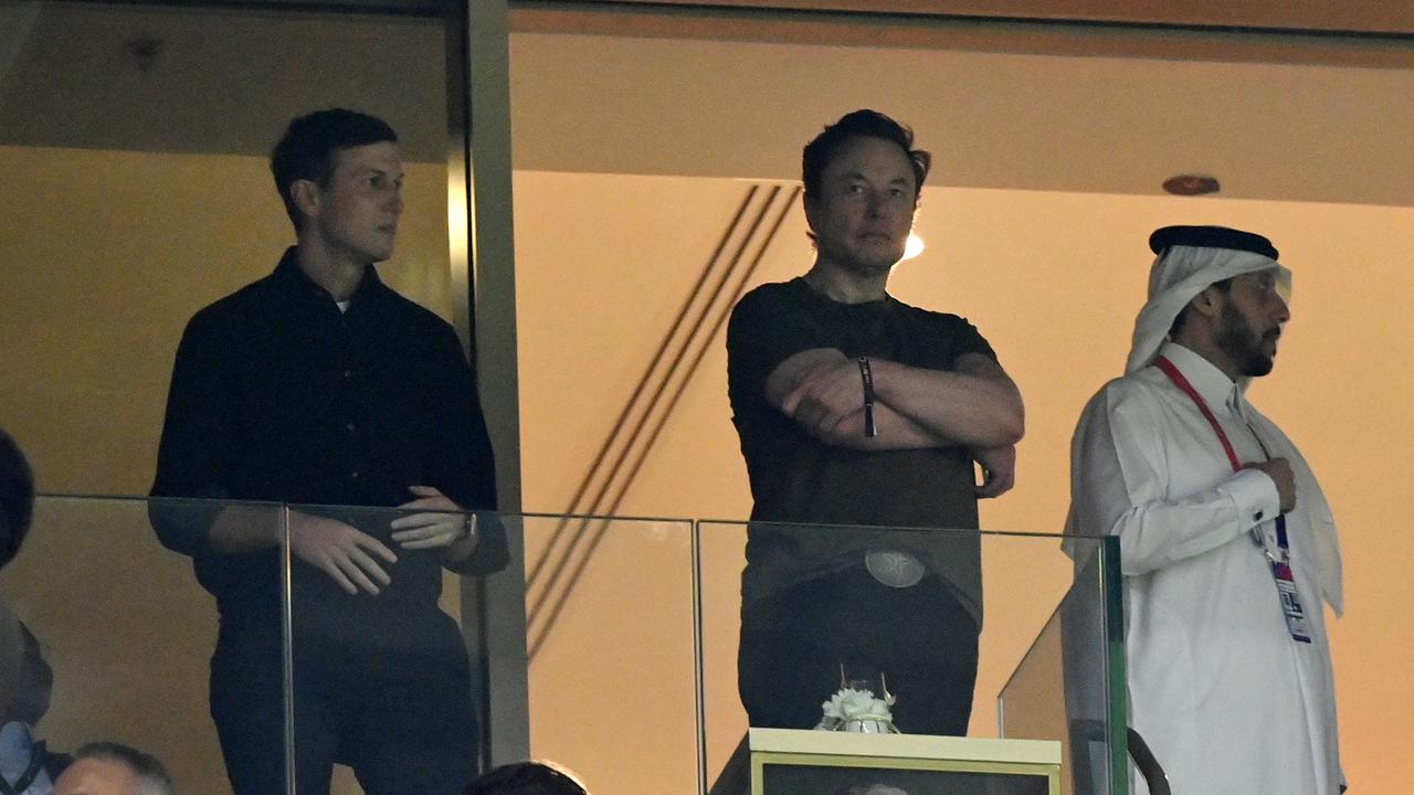 Jared Kushner and Elon Musk watch the final match between Argentina and France at Lusail Stadium in Qatar. Picture: Dan Mullan/Getty Images