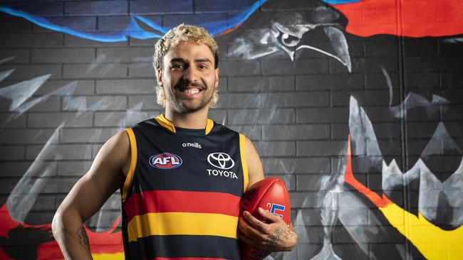 ADELAIDE, AUSTRALIA - OCTOBER 11: Izak Rankine poses during an Adelaide Crows AFL media opportunity at West Lakes on October 11, 2022 in Adelaide, Australia. (Photo by Sarah Reed/Getty Images)