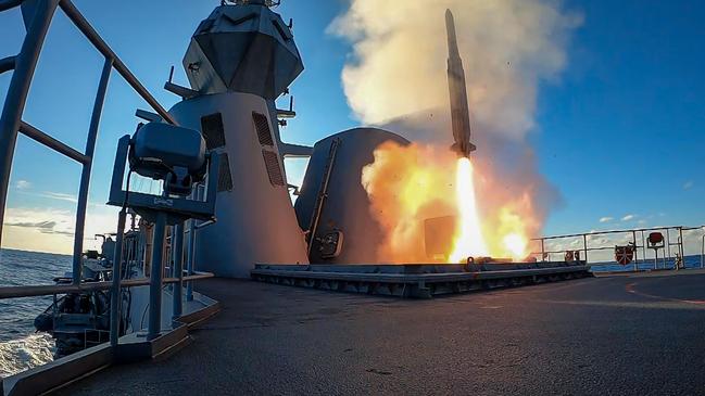 HMAS Ballarat conducts an Evolved Sea Sparrow Missile firing at sea, as part of the Anzac class frigate's sea qualification trials. Picture: Royal Australian Navy, LSIS Leo Baumgartner