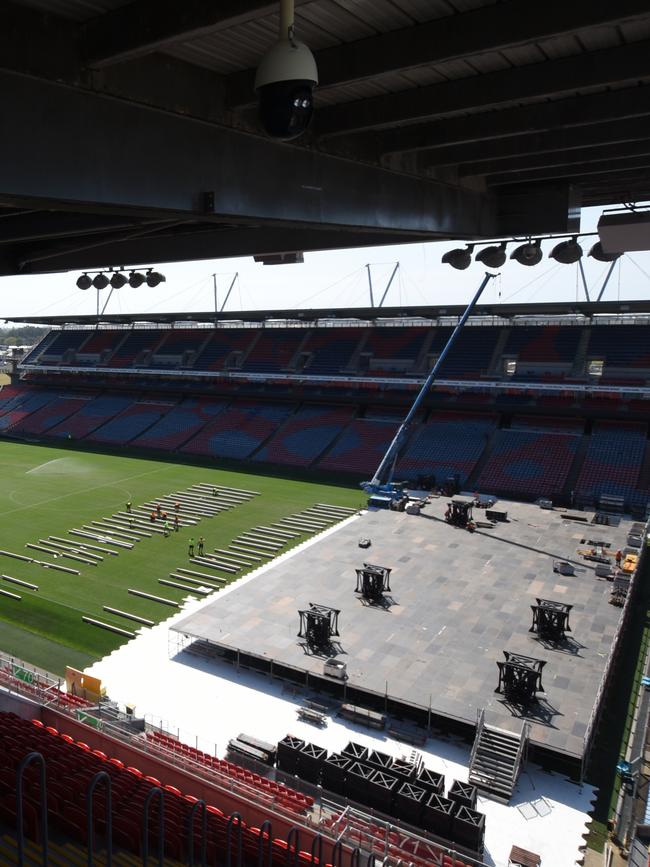 The stage is starting to take shape at McDonald Jones Stadium for the Elton John concerts. Picture: Supplied