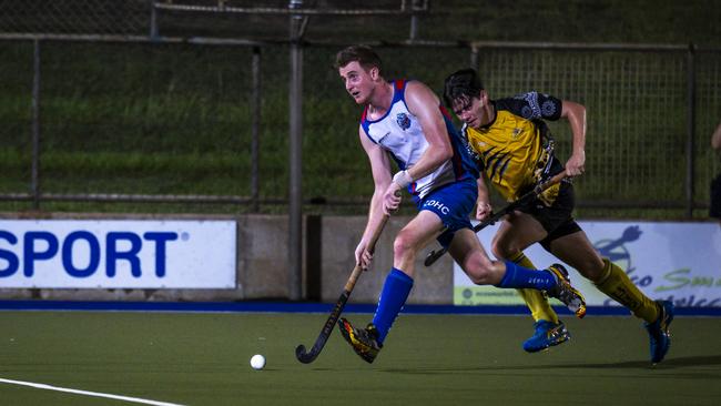 Action from the TPL Men's grand final between East Darwin Storm and the Nightcliff Tigers at Marrara Stadium, 2024. Picture: Patch Clapp.