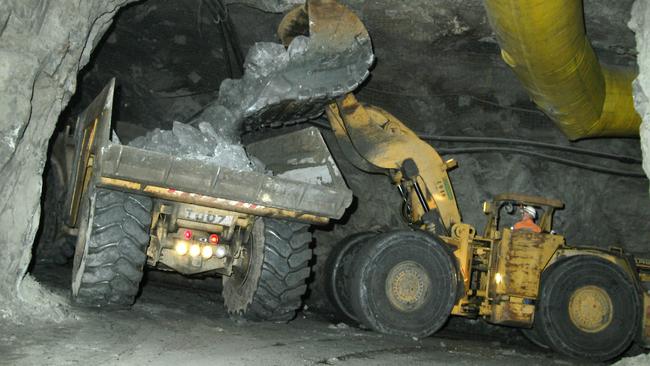 Mincor's peter Teasdale (L) and Adam Cameron in a nickel mine at Kambalda in Western Australia.