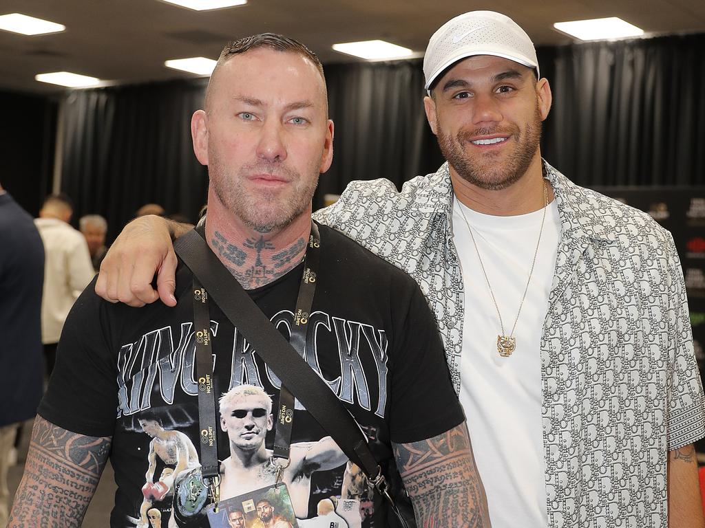 Nugget McNaught and Wade Thedaisy at the Tim Tszyu vs Carlos Ocampo Interim WBO Super Welterweight World title contest at the Convention Centre in Broadbeach. Photo: Regi Varghese