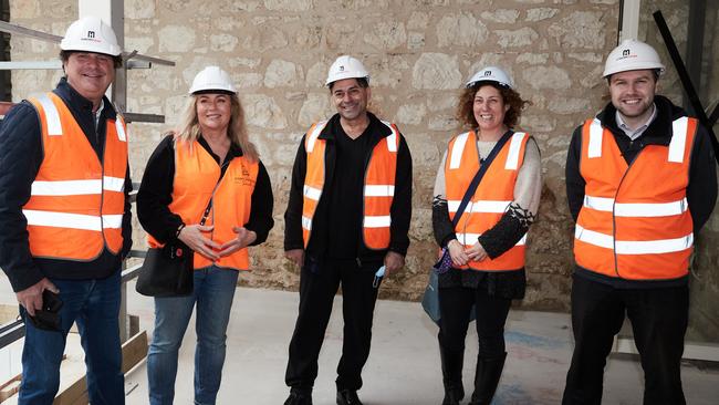 Peter Kanat, Cr Susan Bissinger, Robert Dicintio, deputy mayor Sarah Race and Nepean MP Chris Brayne toured The Continetal Hotel to see its progress.