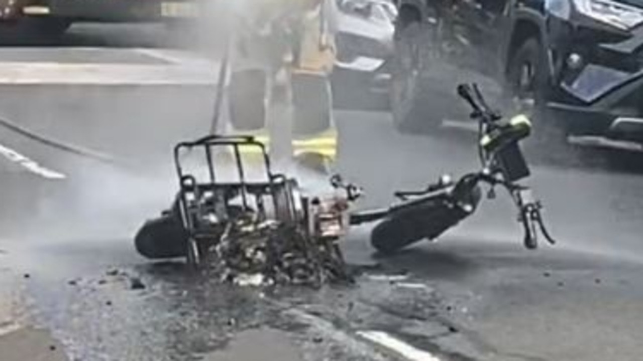 E-bike ablaze after battery blows up