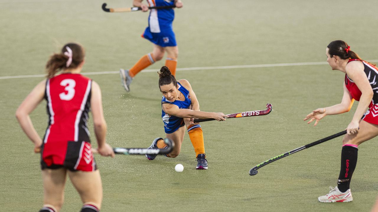 Aimee Doveton of Newtown against Past High in A1 Women's Toowoomba Hockey grand final at Clyde Park, Saturday, September 7, 2024. Picture: Kevin Farmer