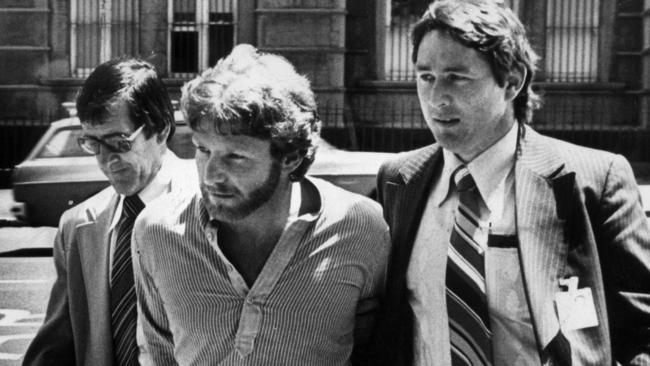 Laurie Prendergast in police custody in 1978.