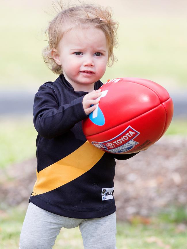 Trent Cotchin’s daughter, Mackenzie, 1. Picture: Mark Stewart