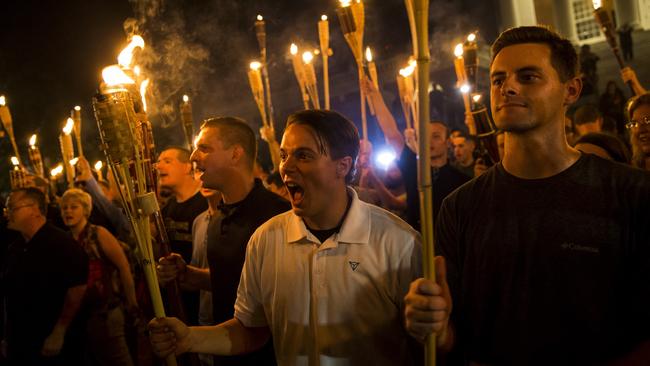 Peter Cvjetanovic, centre, at the extremist rally in Charlottesville on August 11. Picture: Getty Images.