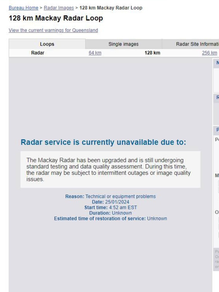 Screenshot of the BOM website for Mackay Radar Loop at 8am, January 25, 2024. Photo: Contributed