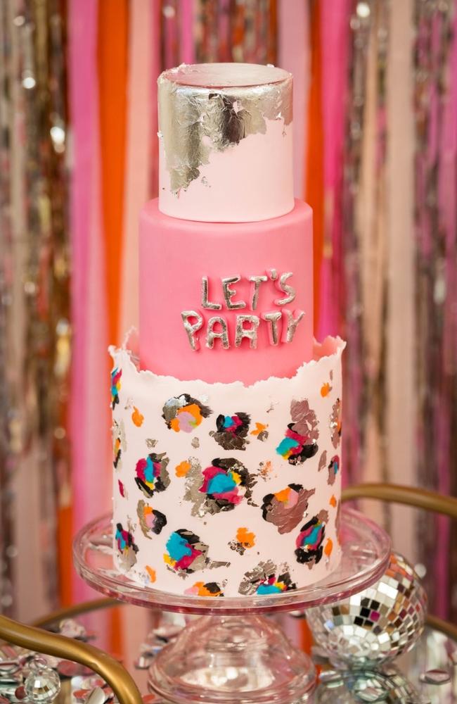 A vibrant leopard print style cake.