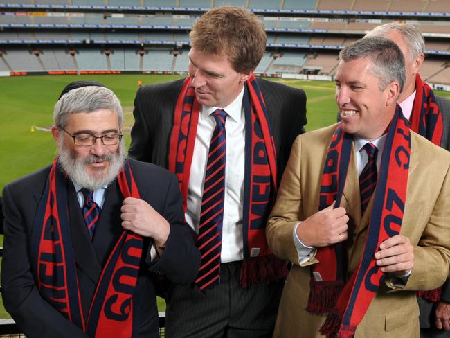 Past Melbourne Football Club presidents Joe Gutnick, Jim Stynes, Paul Gardner, reunite in 2009 along with other former Demons leaders.