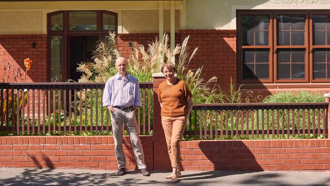 Kathryn Fagg and Kevin Altermatt outside their newly renovated and restored South Yarra home. Picture: Josh Robenstone