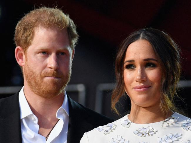 (FILES) Britain's Prince Harry and Meghan Markle speak during the 2021 Global Citizen Live festival at the Great Lawn, Central Park on September 25, 2021 in New York City. A multi-million-dollar deal between a media group run by Britain's Prince Harry and his wife Meghan Markle, and streaming giant Spotify is to end, a report said June 15, 2023. (Photo by Angela Weiss / AFP)