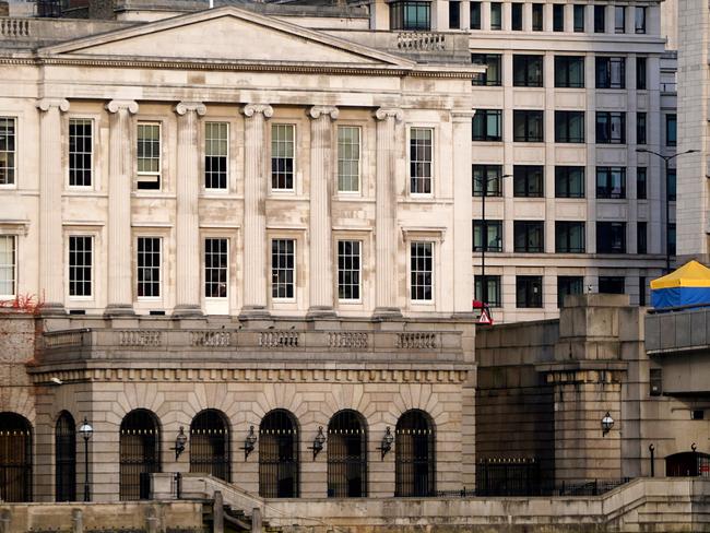 A police forensics tent is pictured on London Bridge, next to Fishmongers’ Hall. Picture: AFP