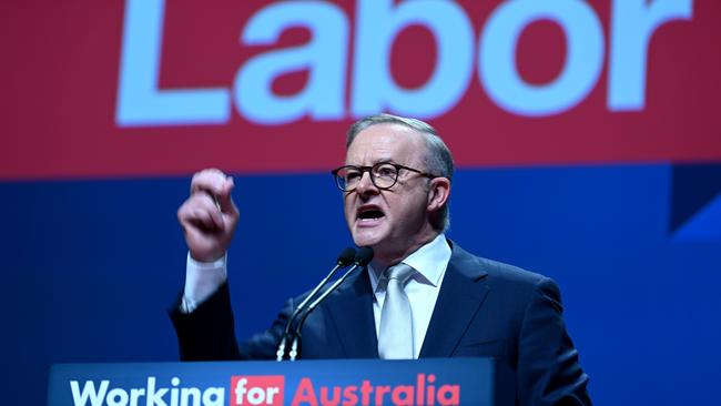 Prime Minister Anthony Albanese at the 49th ALP National Conference 2023 in Brisbane. Picture: Dan Peled/NCA NewsWire