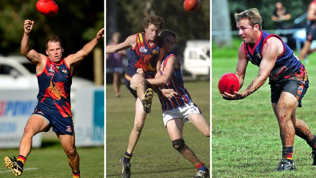 Noosa players Nick Hill, Matthew Hicks and Caleb Isles in action. Pictures: Michaela Glen and Geoff Potter