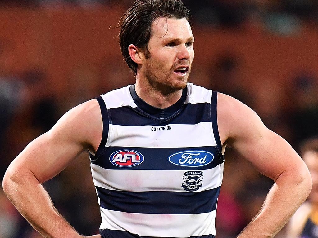 ADELAIDE, AUSTRALIA - JULY 12: Patrick Dangerfield of the Cats looks on during the round 17 AFL match between the Adelaide Crows and the Geelong Cats at Adelaide Oval on July 12, 2018 in Adelaide, Australia.  (Photo by Daniel Kalisz/Getty Images)