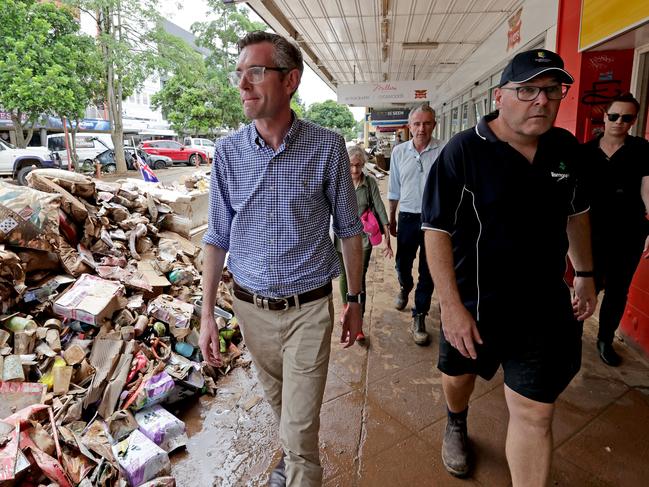 Premier Dominic Perrottet tours the Lismore CBD with mayor Steve Kreig on March 6 last year. Picture: Toby Zerna