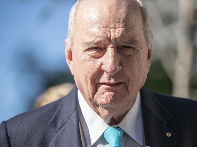 Radio broadcaster Alan Jones arrives at the Supreme Court in Brisbane, Monday, May 21, 2018. The Toowoomba-based Wagner family are suing the talkback radio host over comments he made during 32 broadcasts in 2014 and 2015. (AAP Image/Glenn Hunt) NO ARCHIVING