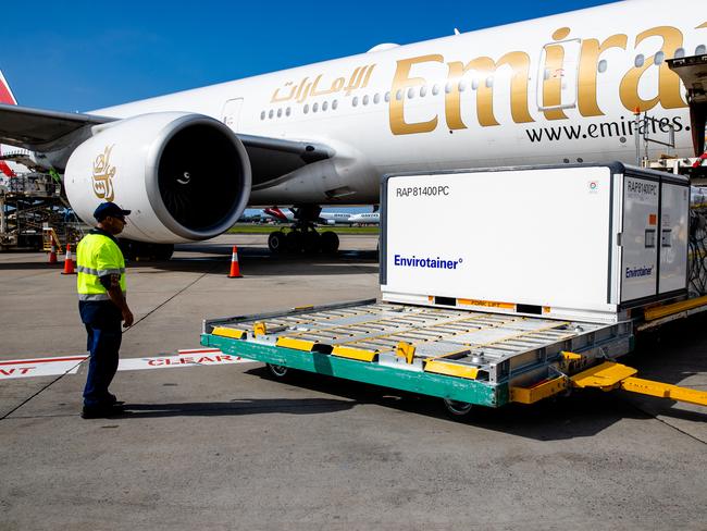 Australia’s first shipment of AstraZeneca vaccines arrives in Sydney in late February. Picture: File