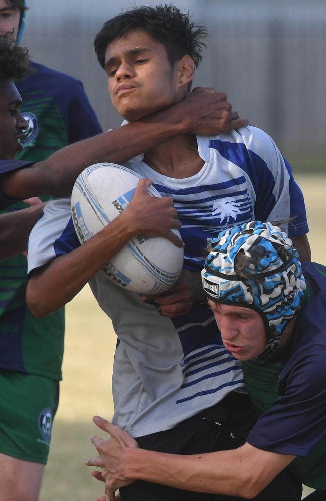 Cowboys Cup Schoolboys Football at Kern Brothers Drive. Townsville High against Pimlico High. Picture: Evan Morgan