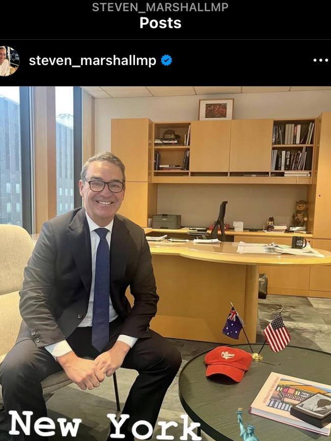 Former SA Premier Steven Marshall has announced his new job is under way in New York. Photo: Instagram