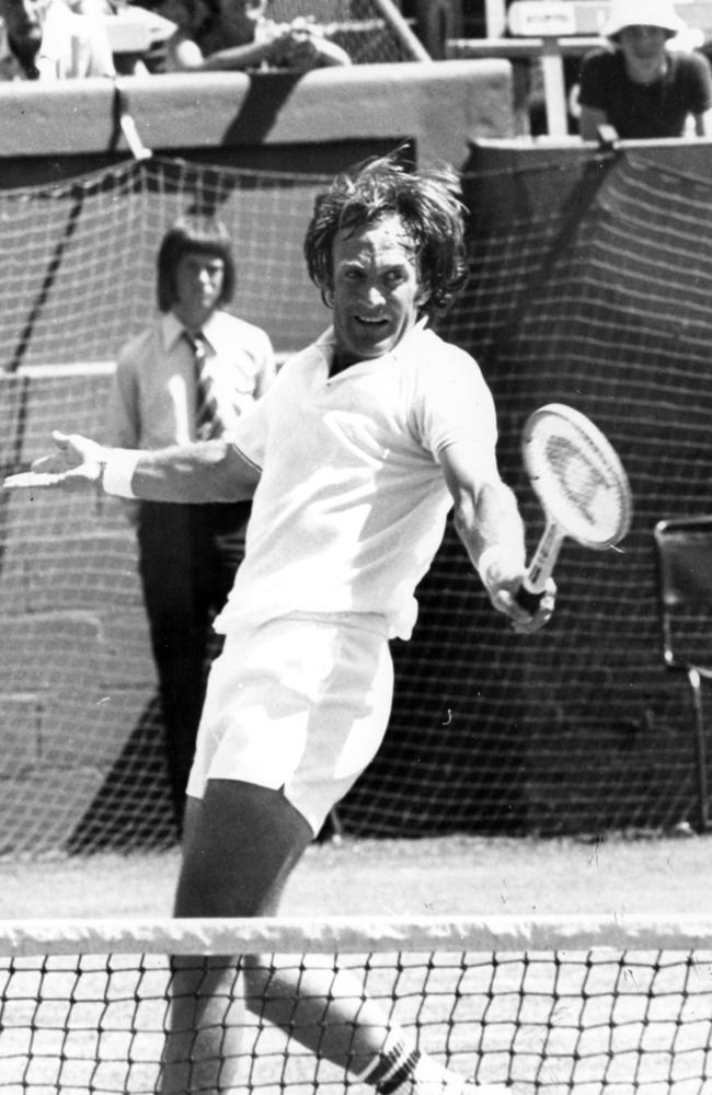 Tony Roche. in action at Kooyong in 1973.