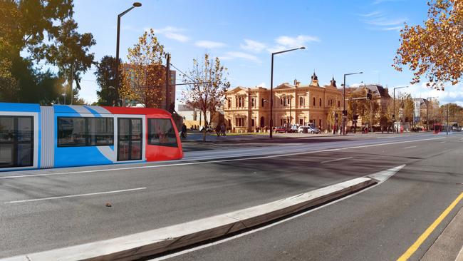 An artist’s impression of the tram extension on North Tce. Picture: Supplied