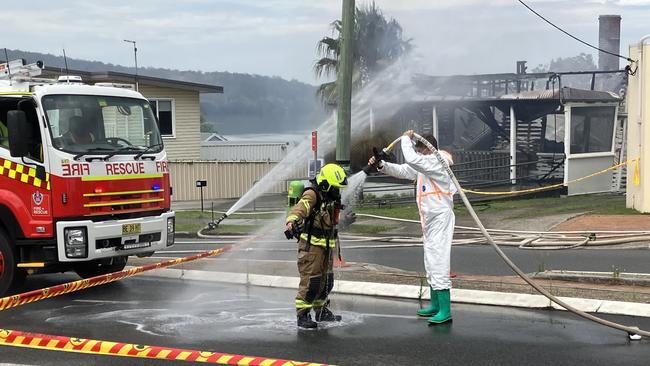 Firefighters outside the Clarence Valley Imaging building in Maclean.