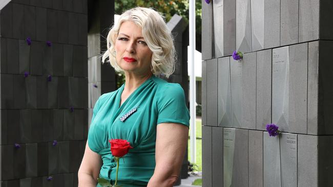 Jacqueline Goodwin, widow of Constable Mark Goodwin, at National Police Remembrance Day, Brisbane Botanical Gardens. Picture: Liam Kidston