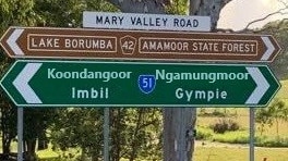 While accurate information around the origins and traditional Indigenous names for many communities and sites within the Gympie region is not easy to confirm, the State Government does list some, with question marks where even they are not 100% certain. Embracing our Indigenous past and those traditional place names is a growing trend and a fascinating journey of discovery. In this image we imagine what the directional sign at the Mary Valley Link Road might look like.