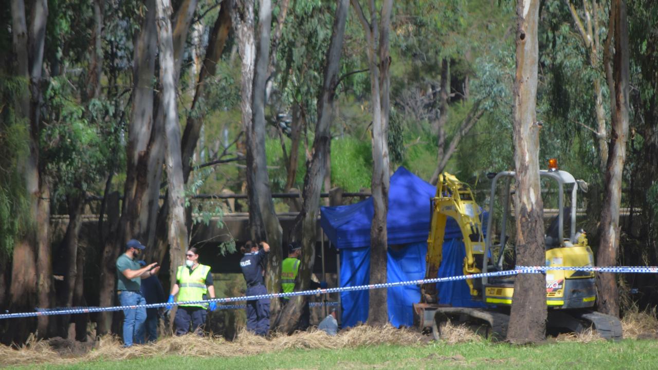 After the machinery nicked and tore the top layer of the garbage bags, the body was retrieved manually. Picture: Chinchilla Weir crime scene