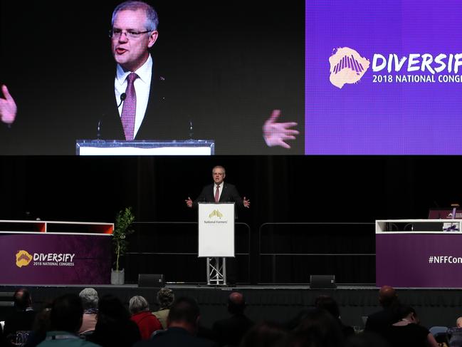 Taking time: PM Scott Morrison announcing an agricultural-specific work visa is not dead at the National Farmers Federation congress Picture: Kym Smith