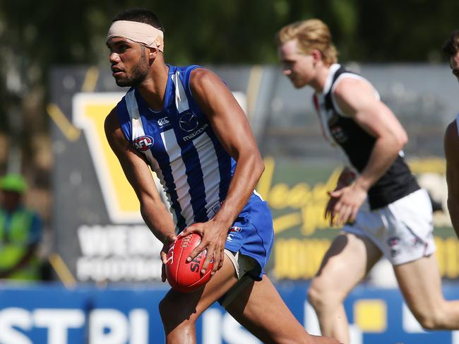 Tarryn Thomas in action for North Melbourne in the JLT series. Picture: MICHAEL KLEIN