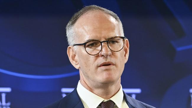 News Corp Australasia Executive Chairman Michael Miller addresses the National Press Club of Australia. Picture: NCA NewsWire / Martin Ollman