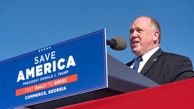 Tom Homan, former Acting Director of US Immigration and Customs Enforcement speaks to supporters of former US President Donald Trump during a rally. Picture: AFP