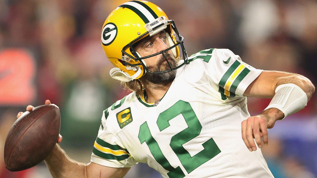 Aaron Rodgers has been forced to sit on the sidelines because of his positive test. Photo: Christian Petersen/Getty Images