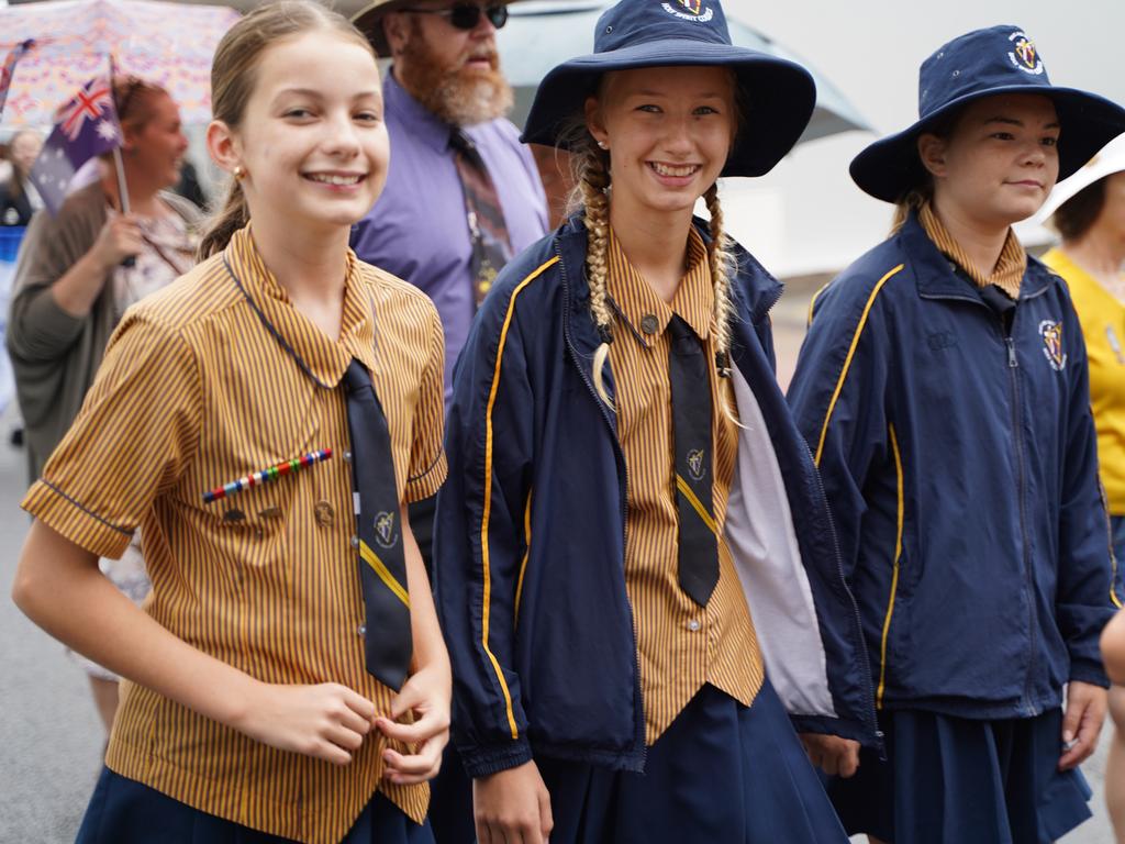 Holy Spirit College students at the Mackay Anzac Day Main Service, 2021. Picture: Heidi Petith