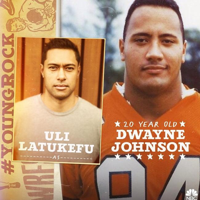 Uli Latukefu will play 20-year-old Dwayne Johnson in Young Rock. Picture: Instagram/ @therock