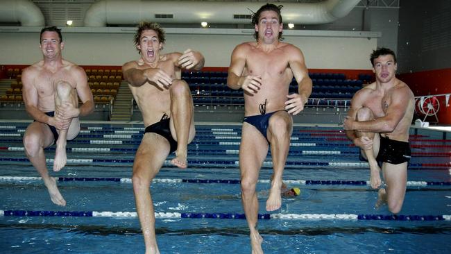 He was part of an interesting leadership group photoshoot with Adam Simpson, Drew Petrie and Shannon Grant at a pool.