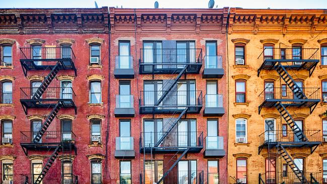 Colourful Williamsburg brownstone apartment buildings in Brooklyn.