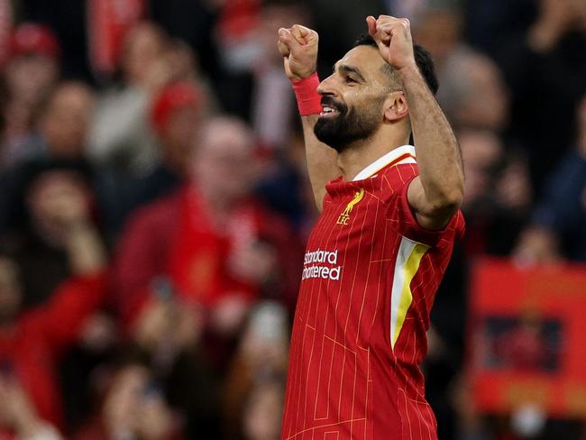 Mohamed Salah celebrates scoring Liverpool's second goal against Manchester City. Picture: AFP